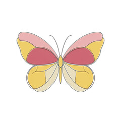Colorful butterfly illustration with layered wings in shades of pink, yellow, and cream against black