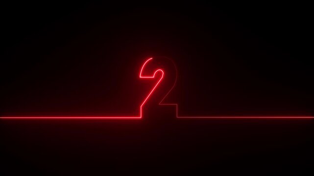 Red Neon Number 2 on a Dark Background with a Horizontal Line glowing