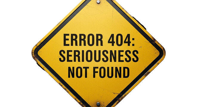 Yellow road sign with error 404 seriousness not found on isolated transparent background