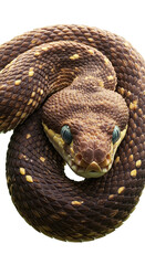 Fototapeta premium Realistic Viper Snake Coiled with Blue Eyes and Brown Scales