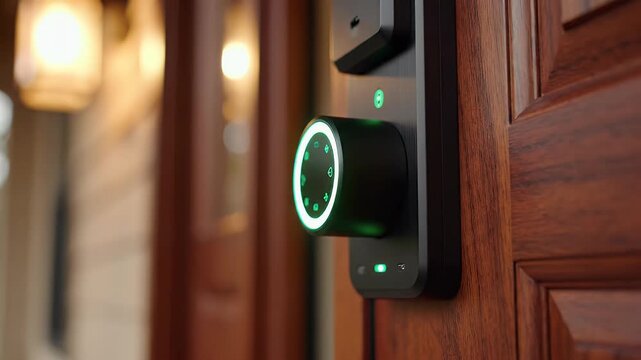 Smart Door Lock Handle with LED Light Ring activating representing Keyless Biometric Security