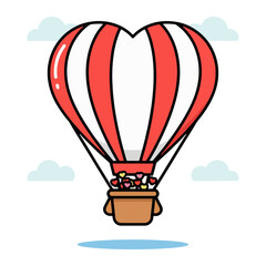 Fototapeta premium Romantic heart air balloon flying with a heart air balloon basket for a heart air balloon adventure on Valentine's Day, vector illustration.