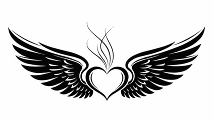 Obraz premium Black heart with wings and smoke illustration.