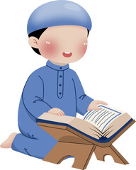 Little boy reading quran illustration