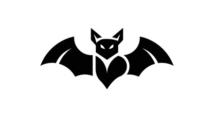 Obraz premium Symmetrical black bat icon with outstretched wings against a white background