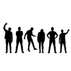 Group of Six Young Adults Silhouettes Standing in Various Poses