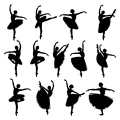 Ballerina Silhouette Collection: Set of 12 Dancers in Various Ballet Poses and Tutus © fiqri