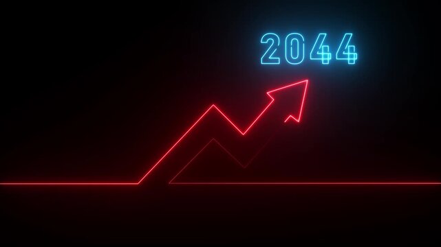Neon 2044 Year With Upward Arrow Graph On Black Background future light
