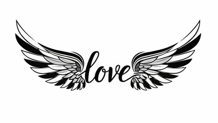 Obraz premium Angel Wings with the word Love in script font.