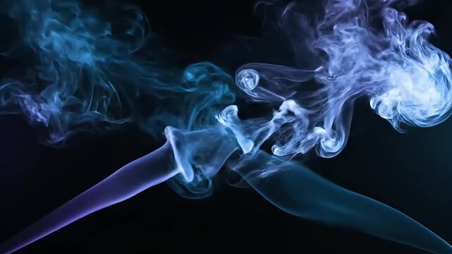 Ethereal Blue Smoke Swirls Against a Dark Background - Abstract Vaporous Design for Creative Projects and Atmospheric Visuals