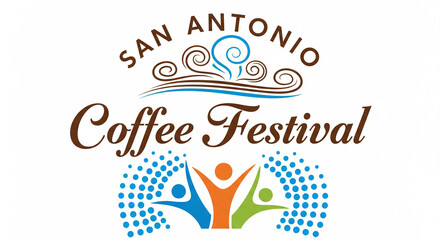 Obraz premium San Antonio Coffee Festival Logo with People Celebration and Coffee Theme