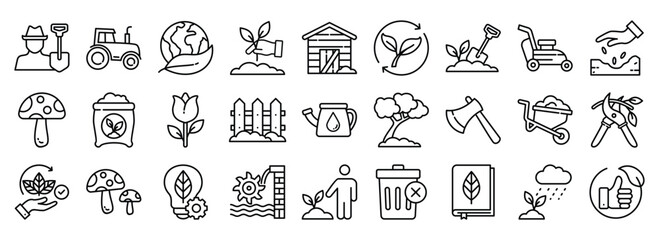 Permaculture icon collection. Containing design organic, nature, permaculture, agriculture, garden, plant, green	