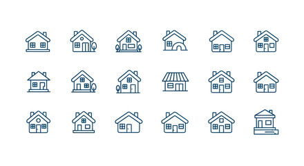 Fototapeta premium Collection of house icons in blue line art style for real estate design