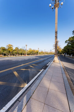 Empty urban road and buildings in the city