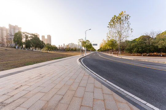 Empty urban road and buildings in the city