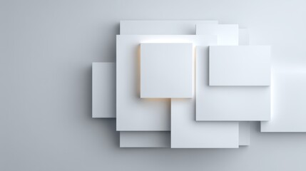 Fototapeta na wymiar Modern Minimalist Abstract Composition Featuring Layered White Squares on a Soft Gray Background for Contemporary Design and Art Projects
