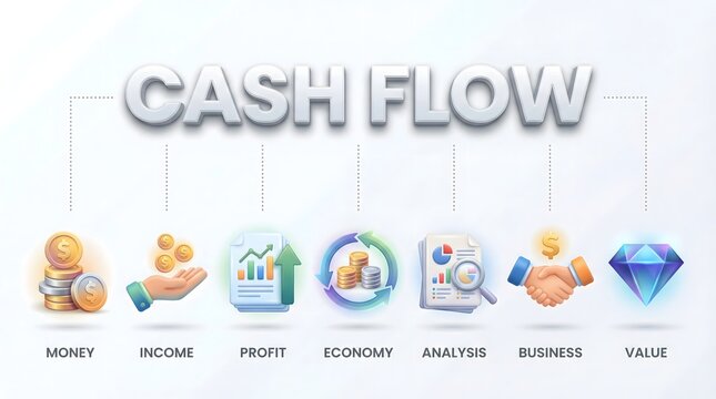 Cash flow concept with icons and key financial terms