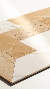 Close Up of Herringbone Pattern With Marble and Cream Tiles