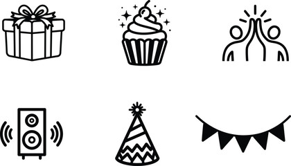 Fototapeta premium black and white line icons for celebration and party various objects