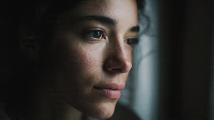 Fototapeta premium Close-up of a woman's face looking thoughtful