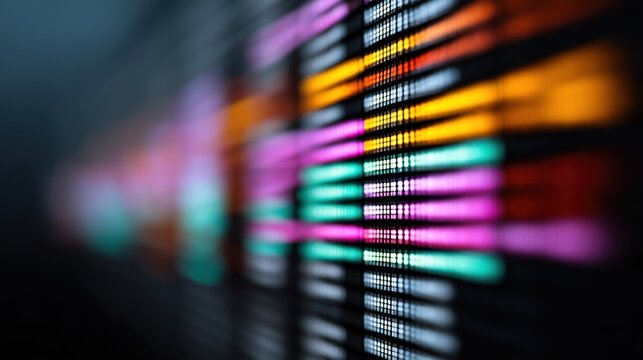 Abstract representation of colorful digital data streams showcasing vibrant lines and patterns in a modern high-tech background with blurred effect