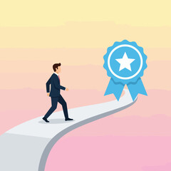 Obraz premium Man Walking Towards Blue Ribbon Award.