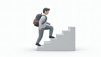 Man Climbing Stairs with Backpack.