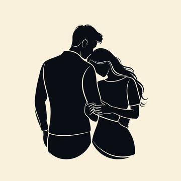 Couple Embracing Silhouette Illustration.
