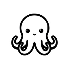 Fototapeta premium Minimalist octopus line art icon, cute kawaii sea creature illustration, black and white octopus character on transparent background