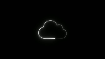 Glowing Generate title without using the word "Title:" before it. white neon outline of a cloud symbol on a dark black background representing digital data storage and cloud computing concepts