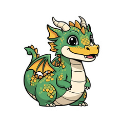 Fototapeta premium Cute Baby Green Dragon Cartoon Illustration
