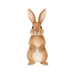 Naklejka premium Cute brown rabbit standing upright with big ears and a neutral expression in a lovely watercolor painting
