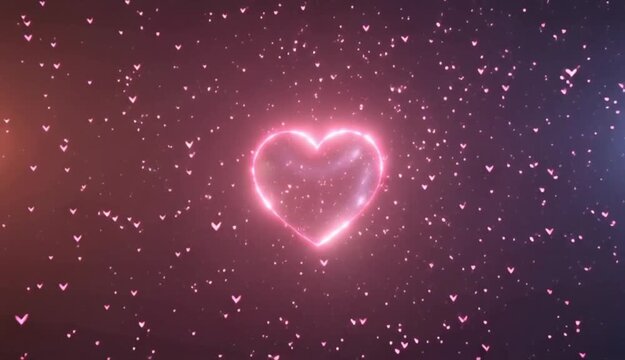 Romantic animated hearts floating softly on a pink and magenta gradient background.