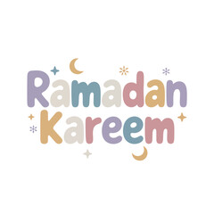 Ramadan Kareem soft palette lettering with moon and stars