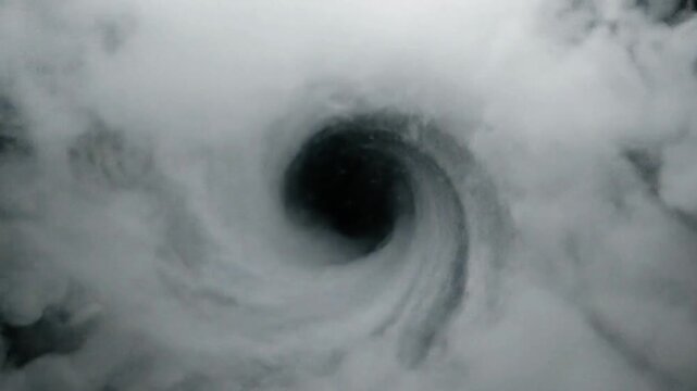 Dramatic swirling vortex of white and grey smoke with a dark, ominous center, evoking mystery and power.