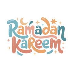 Ramadan Kareem playful lettering with shiny stars and moons