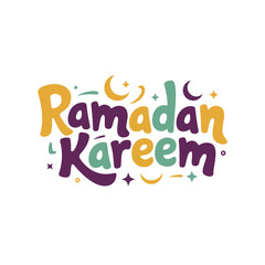 Ramadan Kareem playful lettering with purple, green, yellow accents
