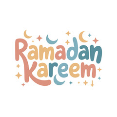 Ramadan Kareem lively lettering with moons and sparkly stars