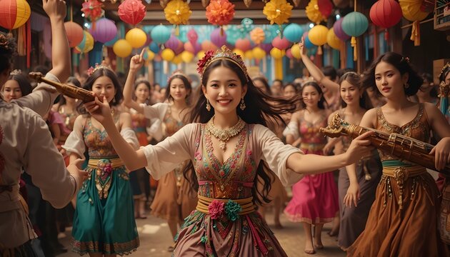 &ldquo;Festive cultural vibes with music and dance, traditional instruments, joyful expressions, colorful decorations, dynamic movement, cinematic wide-angle shot.&rdquo;
