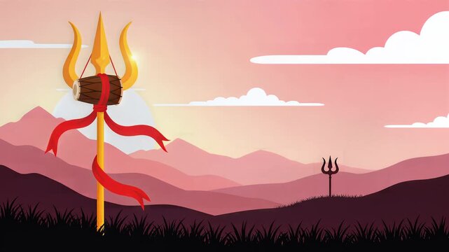 Trishula Damaru Sunset Landscape Mahashivratri Graphic Background