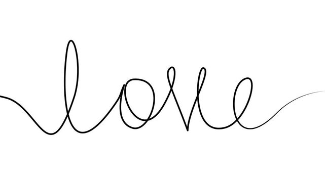 one line drawing of love writing in white background
