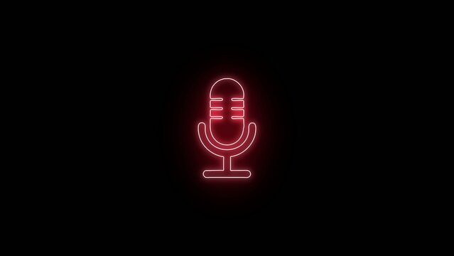 Glowing pink neon microphone with stand and rounded on Generate title without using the word "Title:" before it. black background comp 1344