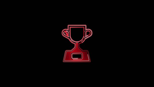 Glowing red neon trophy cup with handles and a baseplate on a dark Generate title without using the word "Title:" before it. background