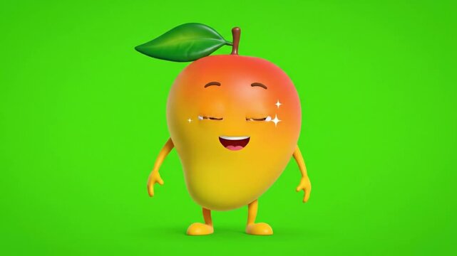 Cute Mango Fruit Mascot Smiling Cartoon Character Greenscreen