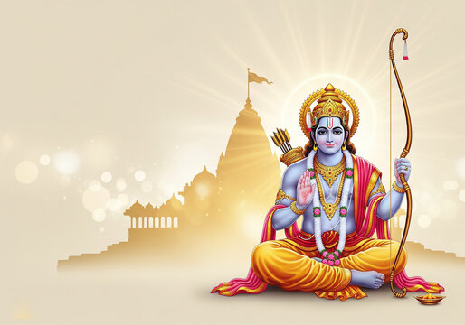 Lord Rama seated in calm blessing posture with Copy Space for Ram Navami Banner