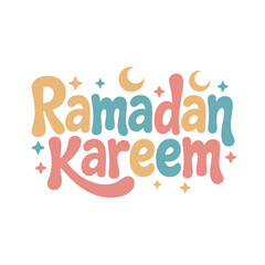 Fototapeta premium Ramadan Kareem cheerful pastel lettering with scattered stars
