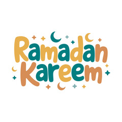 Ramadan Kareem fun lettering with stars and moons in warm colors