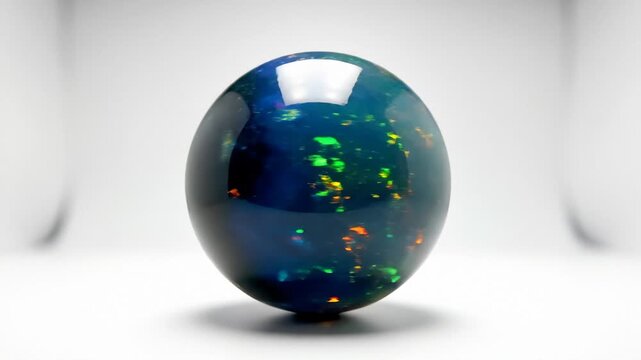 Close Up of Black Opal Gemstone on White Background