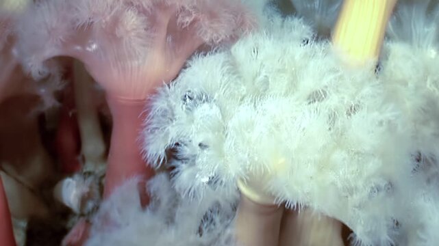 Witness the gentle dance of Metridium senile in the frigid depths of the Arctic Ocean. Delicate tentacles sway with the current, revealing the beauty of these unique Sea Anemones.