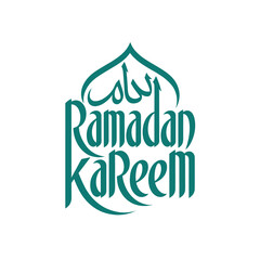 Ramadan Kareem Arabic calligraphy inside Islamic dome, elegant green design